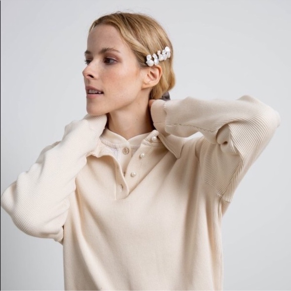DONNI. Thermal Pullover with Pearl Buttons